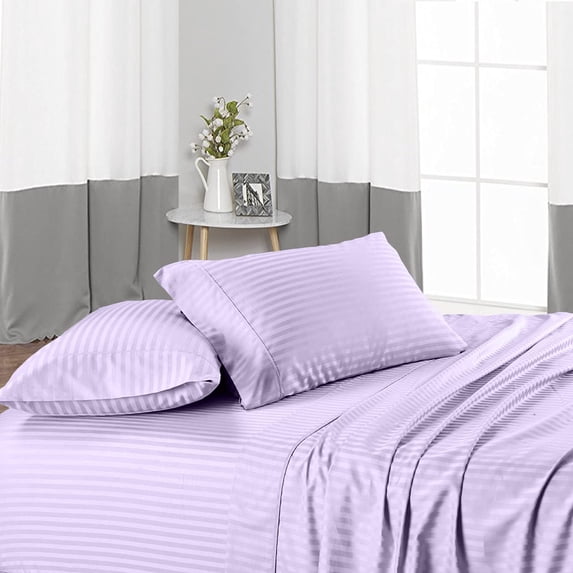 Split Cal-King Bed Sheet Set - Deep Pocket of 15" Inch, 400 Thread Count 5-Piece Sheet Set, 100% Cotton Egyptian Quality & Extra Soft Luxury Sheets for Cal-King Bed - Lavender Stripe.