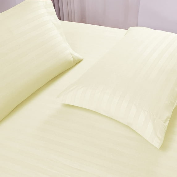 Split Cal King Size Bed Sheet Set 5 Piece, ( 2 Fitted Sheet, 1 Flat Sheet and 2 Pillowcases ) 100% Egyptian Cotton, 15" Deep Pocket, 600 Thread Count, Cool and Breathable - -Ivory Stripe