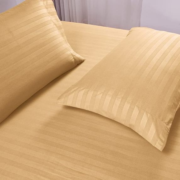 Split Cal King Size Bed Sheet Set 5 Piece, ( 2 Fitted Sheet, 1 Flat Sheet and 2 Pillowcases ) 100% Egyptian Cotton, 22" Deep Pocket, 600 Thread Count, Cool and Breathable - -Taupe Stripe