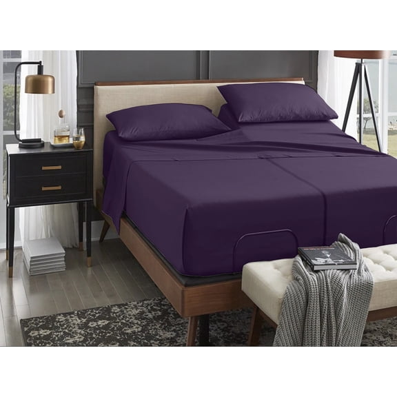 ABORN Giza Egyptian Cotton 400-TC 5 PC Split California King Adult Bedsheet 24" Deep Pocket Plum