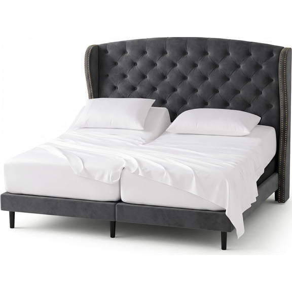 Split California King 5-PC Sheet Set Bamboo Derived Viscose 1000-TC, 30" Extra Deep Pockets - Silver Gray