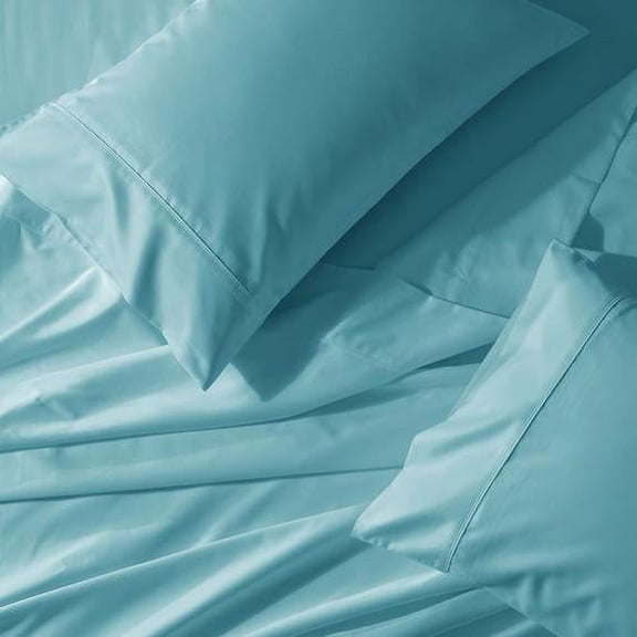 Split California King Adjustable Bed Sheets Abripedic Crispy Soft 100% Cotton Percale Sheets - Aqua Sky