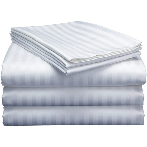 Split-California King Bed Sheet Set (5-Pieces) Adjustable Bed Sheets - 800 Thread Count 100% Egyptian Cotton - 12" Deep Pocket of Fitted Sheet -(Split California King, White Stripe)