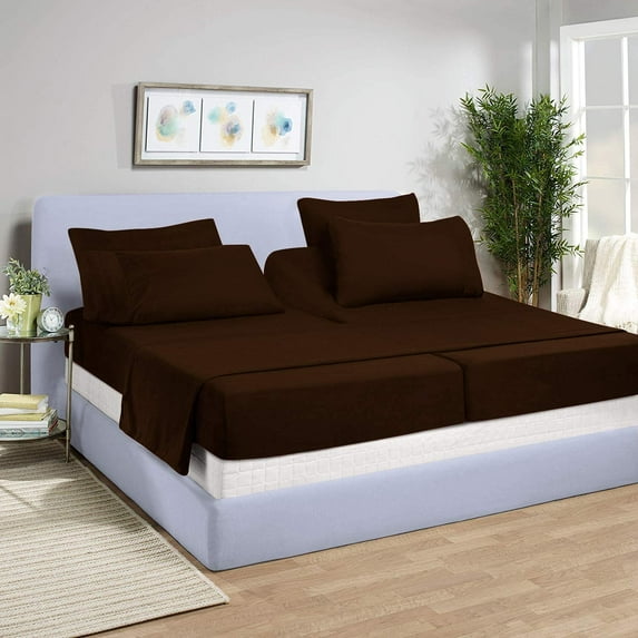 Split-California King Bed Sheet Set (5-Pieces) Adjustable Bed Sheets - 800 Thread Count 100% Egyptian Cotton - 12" Deep Pocket of Fitted Sheet -(Split California King, Chocolate Solid)
