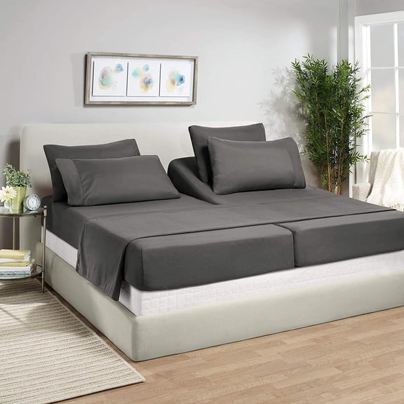 Split California King Bed Sheet Set 5Pcs Adjustable Bed Sheets - 18" Deep Pocket of Fitted Sheet 800 Thread Count 100% Pure Egyptian Cotton - (Split California King, Dark Grey Solid)