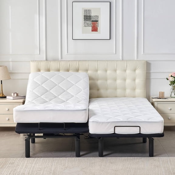 Split California King Mattress Topper for Adjustable Bed 2 Cali Twin XL 36x84 Fluffy Matress Cover Quilted Fitted Mattress Pad with Deep Pocket