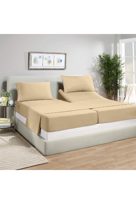 Split California King Sheets Sets for Adjustable Bed - 1000-Thread-Count 100% Egyptian Cotton, Sateen Weave 15-Inches Deep Pockets 1000-TC Bedsheet - Taupe