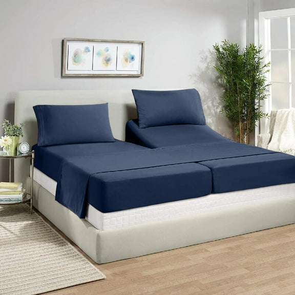 Split California King Sheets Sets for Adjustable Bed - 1000-Thread-Count 100% Egyptian Cotton, Sateen Weave 20-Inch Extra Deep Pockets 1000-TC Bedsheet - Mediterranean Blue