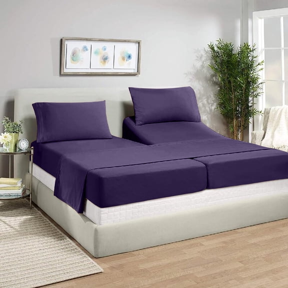 Split California King Sheets Sets for Adjustable Bed - 1000-Thread-Count 100% Egyptian Cotton, Sateen Weave 28-Inch Extra Deep Pockets 1000-TC Bedsheet - Plum