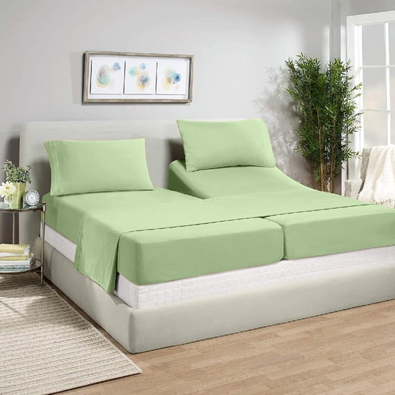 Split California King Sheets Sets for Adjustable Bed - 1000-Thread-Count 100% Egyptian Cotton, Sateen Weave 30-Inch Extra Deep Pockets 1000-TC Bedsheet - Sage