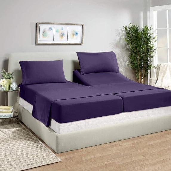 Split California King Sheets Sets for Adjustable Bed - 700-Thread-Count 100% Egyptian Cotton, Sateen Weave 28-Inch Extra Deep Pockets 700-TC Bedsheet - Plum