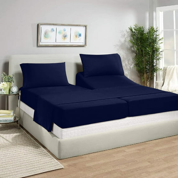 Split California King Sheets Sets for Adjustable Bed - 800-Thread-Count 100% Egyptian Cotton, Sateen Weave 18-Inch Deep Pockets 800-TC Bedsheet - Navy Blue