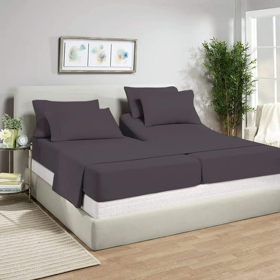 Split California King Size - Microfiber Fabric 5 Piece Split California King Sheet Set - 15" Inch Deep Pocket Adjustable Bed Sheets, Dark Grey Solid