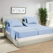 Split California King Size - Microfiber Fabric 5 Piece Split California King Sheet Set - 15 Inch Deep Pocket Adjustable Bed Sheets, Light Blue Solid