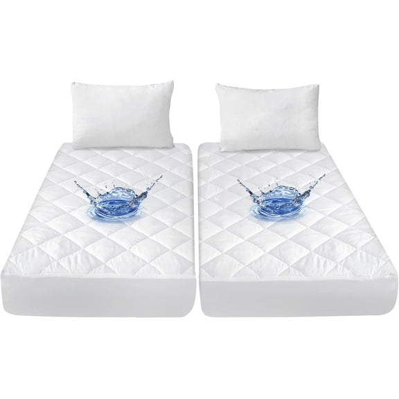 Split California King Waterproof Quilted Mattress Protector Pad with TPU Layer