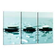 Split Canvas Wall Art Decor - Relaxing Zen Stones Wall Art, 3 Panels Hanging Canvas Art Set - Decorative Wall Art Prints for Living Room, Bedroom, Office, Spa, Home Decor, Painting Gift, 24x36 Inch