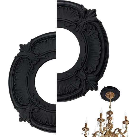 Split Ceiling Medallions for Light Fixtures, 12 Inch Black Victorian Ceiling Fan Medallion Center Hole Cover Home Decor