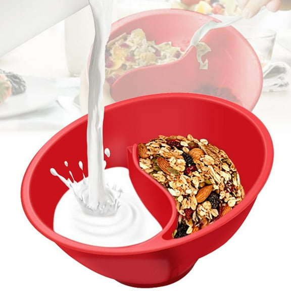 Split Cereal Bowl, Anti-Soggy Separated Bowl for Snack & Dip, Large Capacity Partitioned Oatmeal/Breakfast Bowl, Red Tableware,Tableware, Breakfast Bowl,Red,1PC