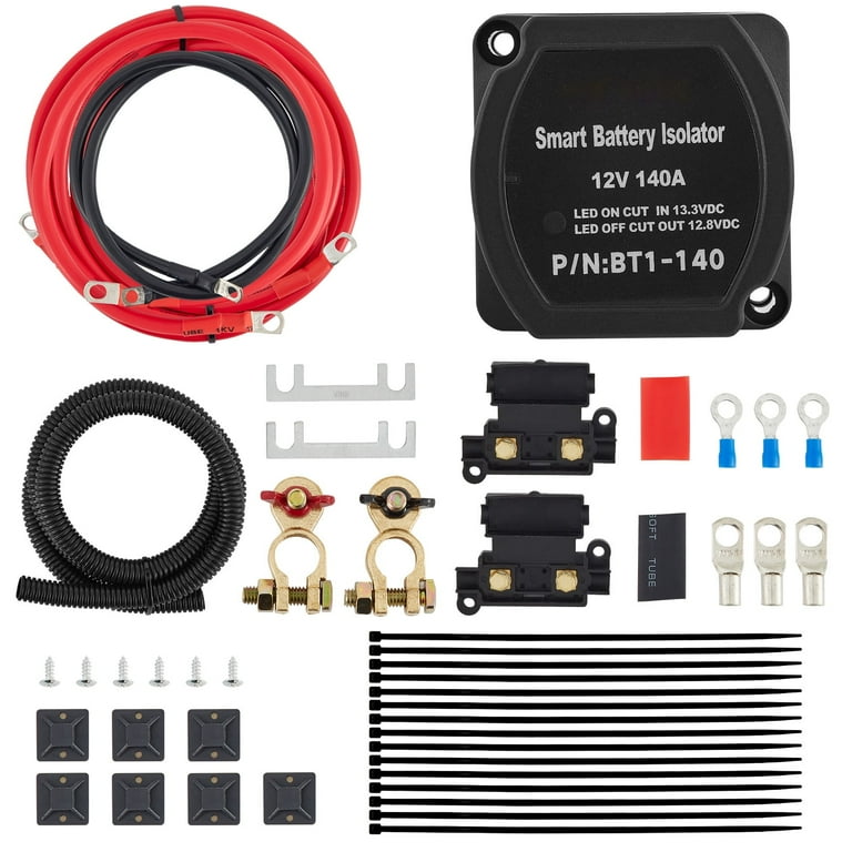 Skyshalo Split Charge Relay Kit 6mtr 12V Automatic Dual Battery Isolator Kit with 140Amp Voltage Sense Relay VSR Compatible with RV Marine Car Vehicle Truck