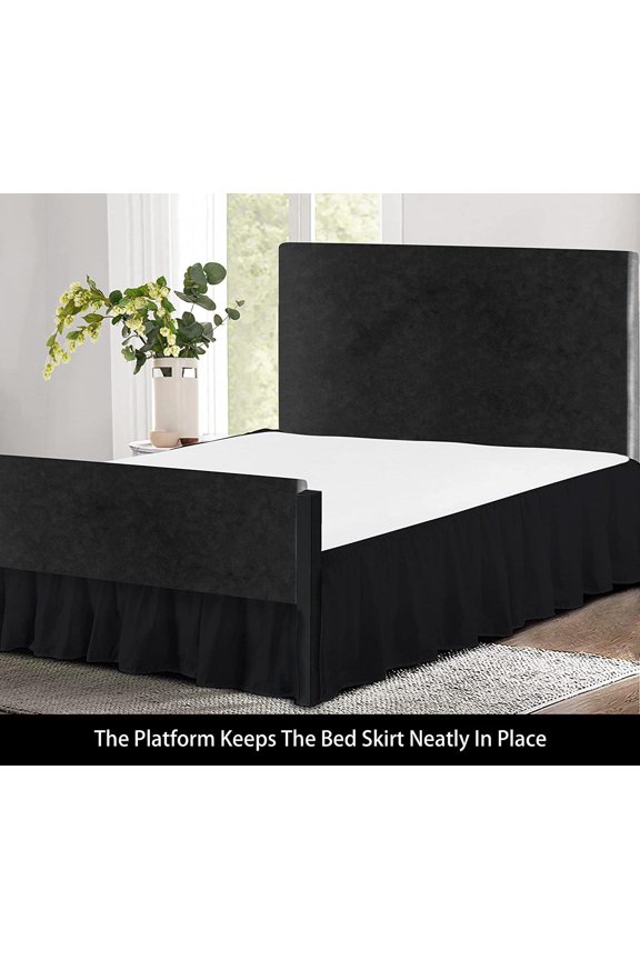Split Corner Ruffle Bed Skirts 12" Drop, Fully Elastic Dust Ruffle, 100% Microfiber, Split Corner Bed Skirt Fade Resistant, Machine Washable Luxurious Fabric, Twin Size - Black Solid.