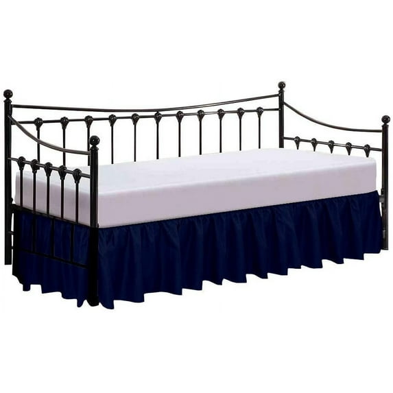 Split Corner Ruffle Bed Skirts 18" Drop, Fully Elastic Dust Ruffle, 100% Microfiber, Split Corner Bed Skirt Fade Resistant, Machine Washable Luxurious Fabric, Queen Size - Navy Blue Solid.