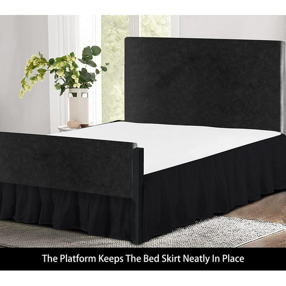 Split Corner Ruffle Bed Skirts 18" Drop, Fully Elastic Dust Ruffle, 100% Microfiber, Split Corner Bed Skirt Fade Resistant, Machine Washable Luxurious Fabric, Full Size - Black Solid.