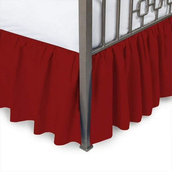 Split Corner Ruffle Bed Skirts, 30" Tailored Drop Bed Skirt, Dust Ruffle Bedskirt with Platform, 100% Microfiber, Extra Soft -Twin-XXL Size-Burgundy Solid
