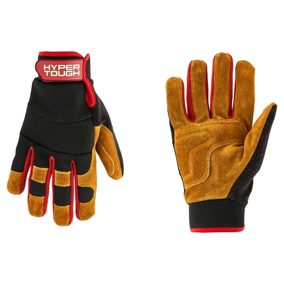 Hyper Tough Men's Split Cowhide Leather Hybrid Glove, Size Medium