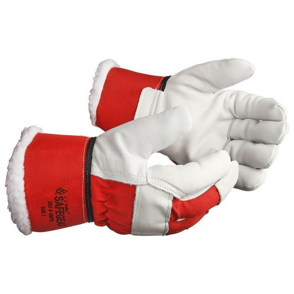 Split Cowhide Leather Work Gloves, Sherpa Lined, Red, Medium, SAFEGEAR