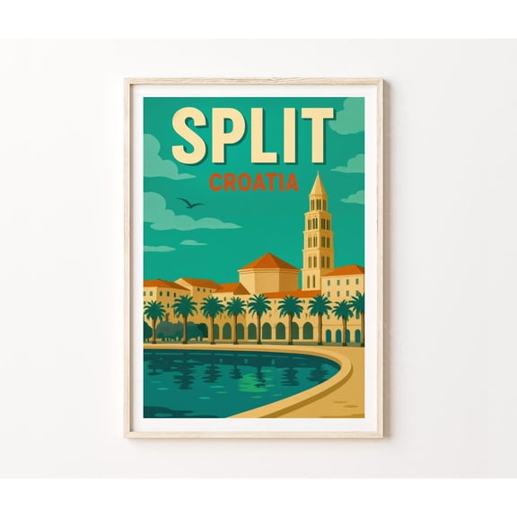 Split Croatia Minimalist Travel Wall Art, Unframed Paper Poster 8x10in