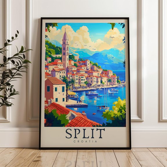 Split Croatia Travel Print, Mediterranean Wall Art Print, Stretched Canvas 8x10in