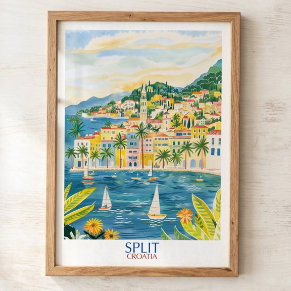 Split Croatia Wall Art Print, Historic Adriatic Coastal Cityscape And Mediterranean Travel Decor