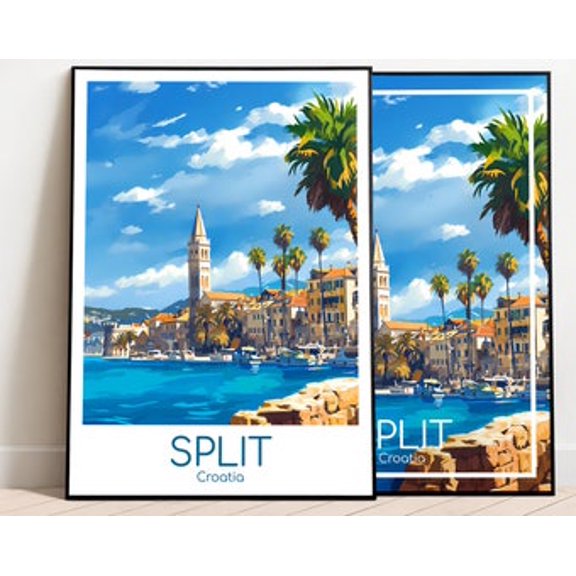 Split Croatia Wall Art Print, Vintage Adriatic Coastal City Travel Illustration And European Home Decor