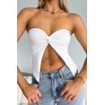 thumbnail image 1 of Split Cut Off Shoulder Crop Top (S, Black), 1 of 10