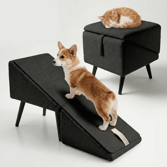 Split Dog Ramp, All-in-One Lightweight Folding Pet Ramps Stairs for Couch, Dog Chair for Bed, Couch, Pet Steps Large and Small Dogs, Outdoor Dogs Ramp Porch Steps(Black, 1PC)