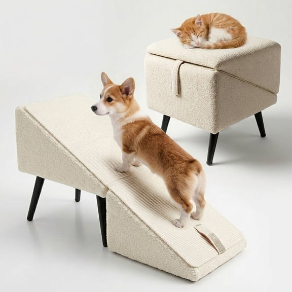 Split Dog Ramp, All-in-One Lightweight Folding Pet Ramps Stairs for Couch, Dog Chair for Bed, Couch, Pet Steps Large and Small Dogs, Outdoor Dogs Ramp Porch Steps(Khaki, 1PC)