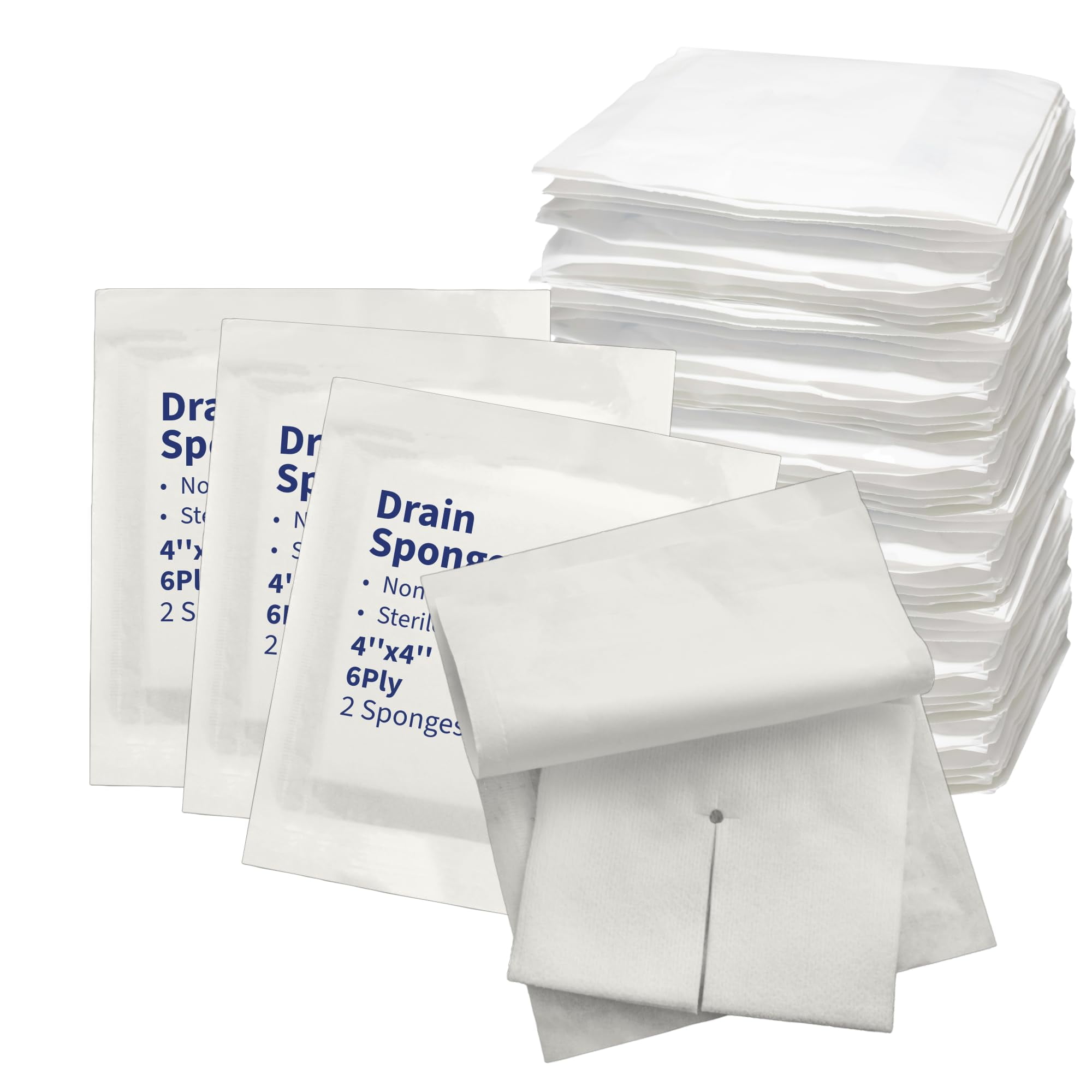 Split Drain Sponge Gauze 4x4 Sterile 6 Ply Pads [Pack of 50] Absorbent Precut 4"X4" NonWoven