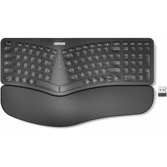 Split Ergonomic Keyboard with Cushioned Wrist and Palm Rest, 2.4G USB Wireless Comfortable Natural Ergonomic Split Keyboard, for Windows Computer Desktop Laptop