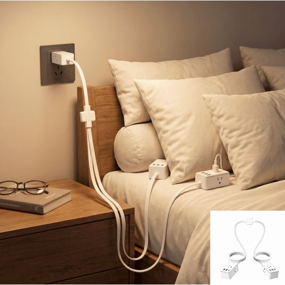 Split Extension Cord 12FT, Twin Extension Cord with 6 AC Outlets on Each Side, 2 USB-A & 1 USB-C, 1080 J Surge Protector, Flat Plug Dual Extension Cord for Behind Bed, Couch, Nightstands
