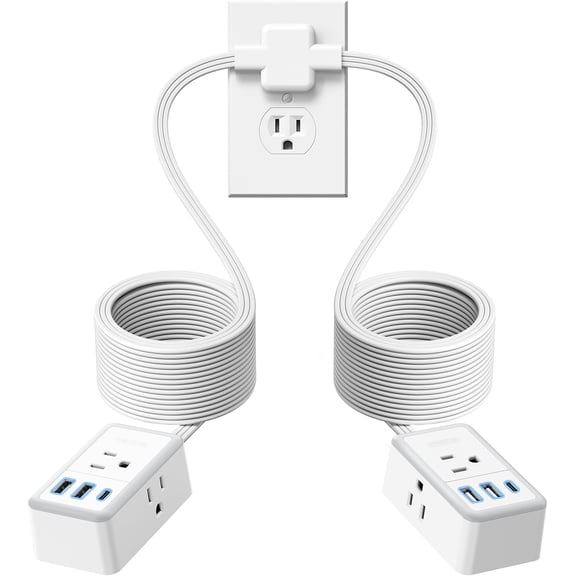 Split Extension Cord 18 FT, Twin Extension Cord Splitter, 9 Feet Power Cord on Each Side, 1 USB C & 2 USB A & 3 Non Blocking Outlets, Split Power Strip with Flat Plug for Home Dorm Room