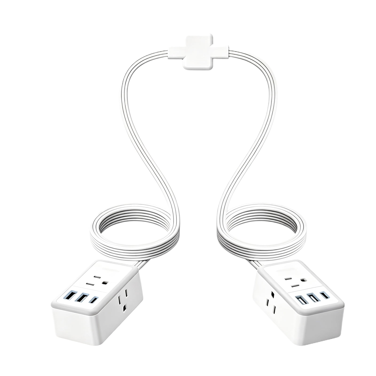 Split Extension Power Strip, Low Profile Flat Plug, 1 Pack with 6 Grounded Outlets and 6 USB Ports, Splitsided Overlong Extension for Home Office Dormitory Behind Furniture