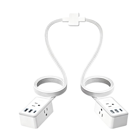Split Extension Power Strip, Low Profile Flat Plug, 1 Pack with 6 Grounded Outlets and 6 USB Ports, Splitsided Overlong Extension for Home Office Dormitory Behind Furniture