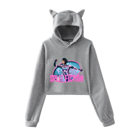 Split Fiction Cat ear hoodie fashion trend women's short hoodie sportswear