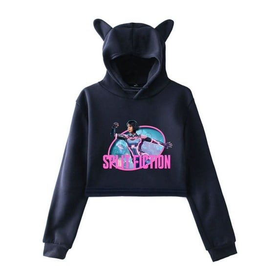 Split Fiction Cat ear hoodie fashion trend women's short hoodie sportswear