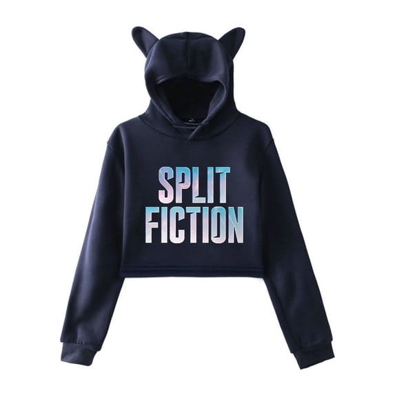 Split Fiction Cat ear hoodie with popular pattern casual women's short hoodie sportswear