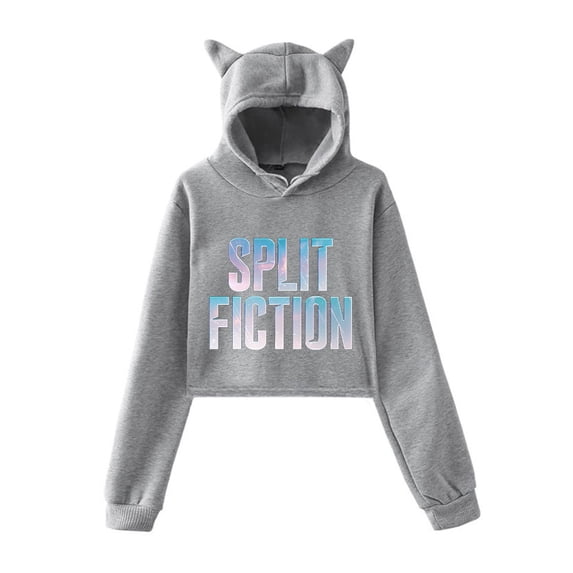 Split Fiction Cat ear hoodie with popular pattern casual women's short hoodie sportswear
