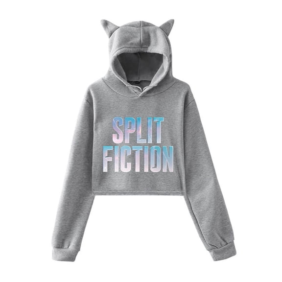 Split Fiction Cat ear hoodie with popular pattern casual women's short hoodie sportswear