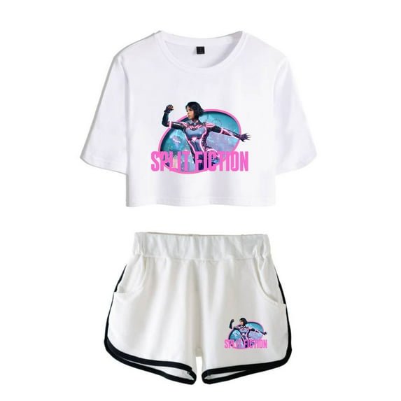 Split Fiction Fashion and trendy women's short sleeved shorts streetwear set
