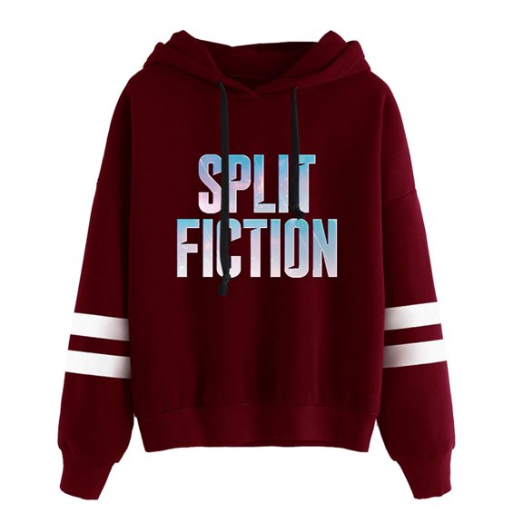 Split Fiction Pocket free hooded sweatshirt with popular pattern, casual long sleeved hooded sweatshirt