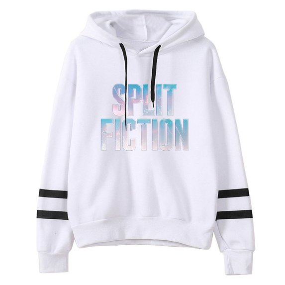 Split Fiction Pocket free hooded sweatshirt with popular pattern, casual long sleeved hooded sweatshirt